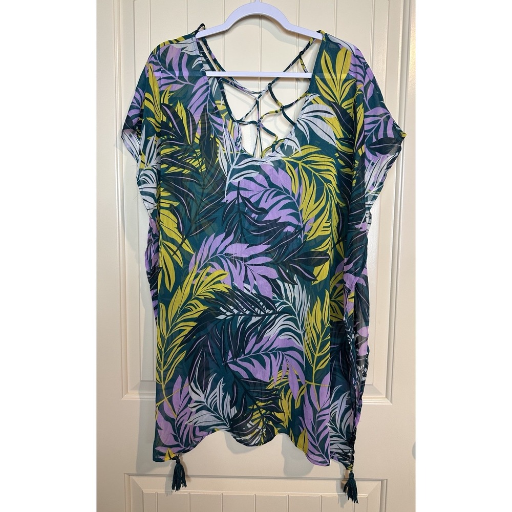 Palisades Beach Club Hawaiian Tropical Sheer Swimwear Coverup Sz XS S GUC‎